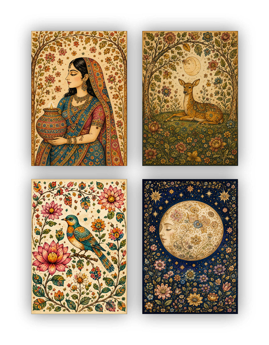 Madhubani Posters - Set of 4 - 12 x 8.5 Inch