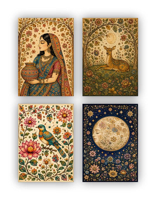 Madhubani Posters - Set of 4 - 12 x 8.5 Inch