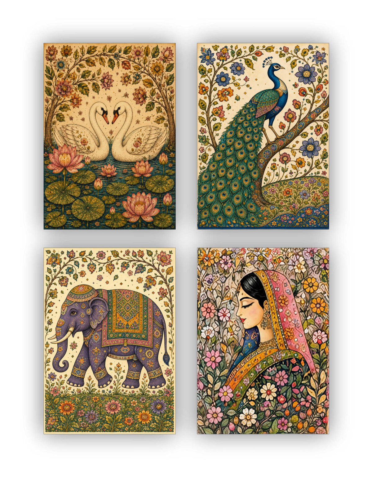 Madhubani Posters - Set of 4 - 12 x 8.5 Inch
