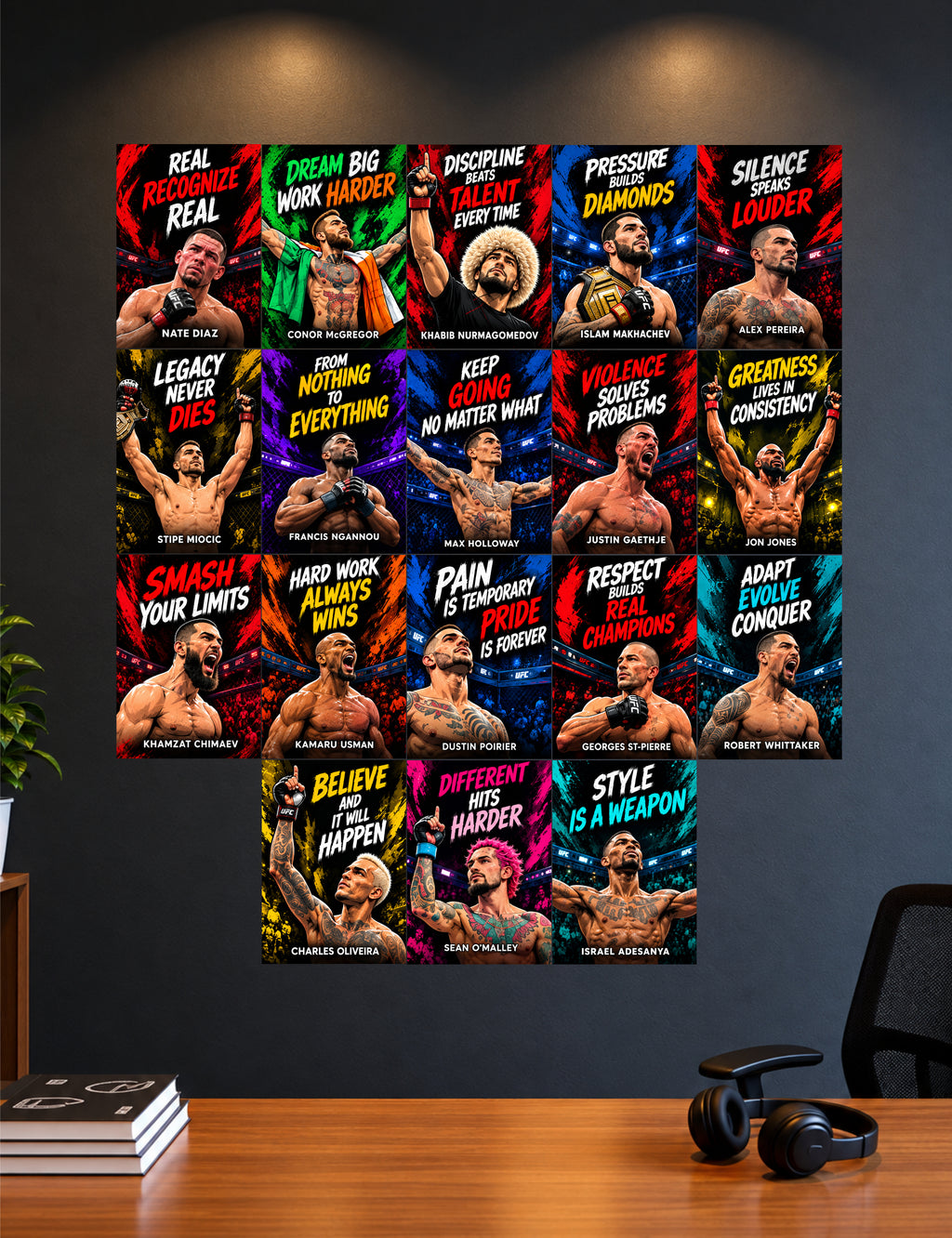 UFC Gym Motivational Posters - Set of 18 - 6 x 4 Inch