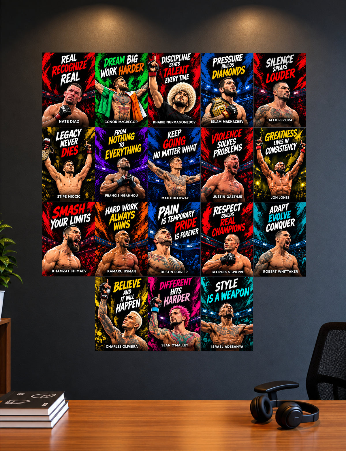 UFC Gym Motivational Posters - Set of 18 - 6 x 4 Inch