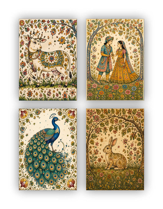 Madhubani Posters - Set of 4 - 12 x 8.5 Inch