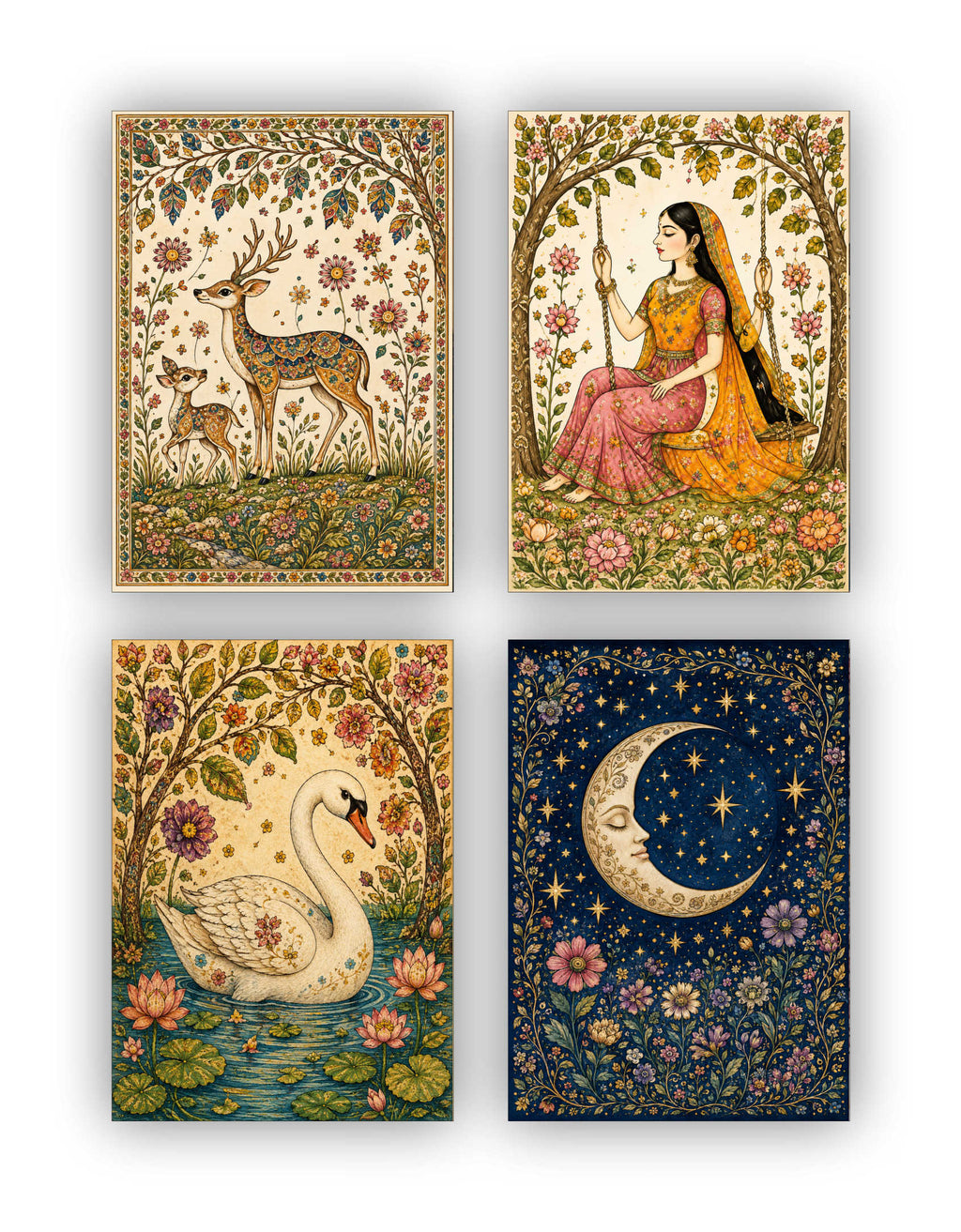 Madhubani Posters - Set of 4 - 12 x 8.5 Inch