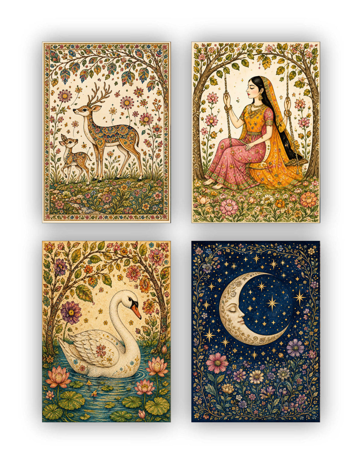 Madhubani Posters - Set of 4 - 12 x 8.5 Inch