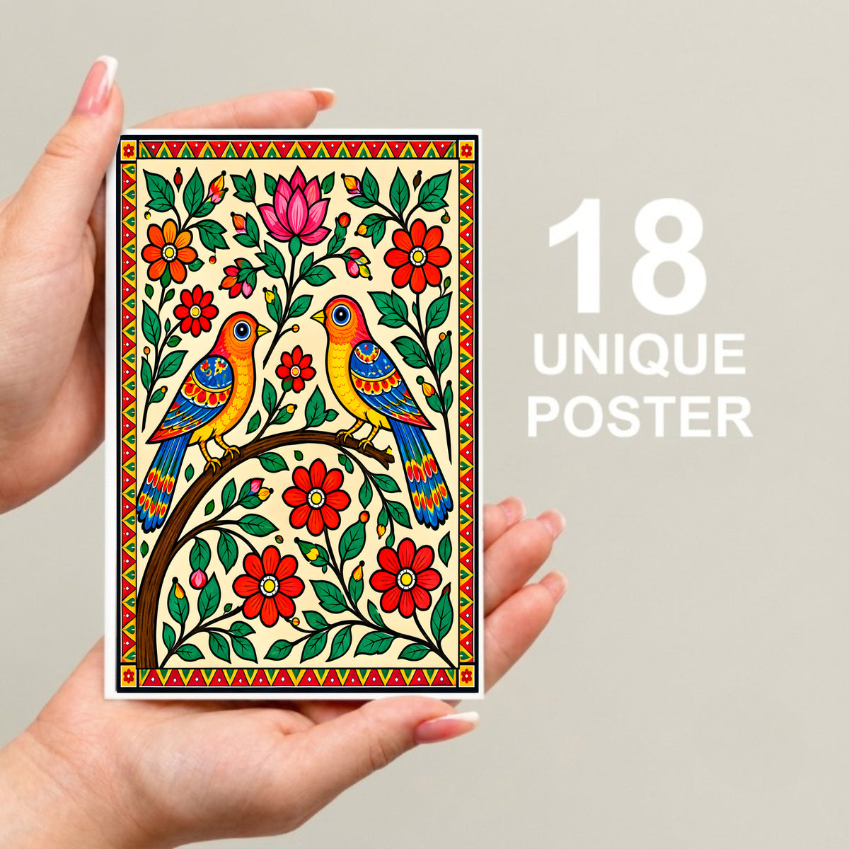Madhubani Posters - Set of 18 - 6 x 4 Inch